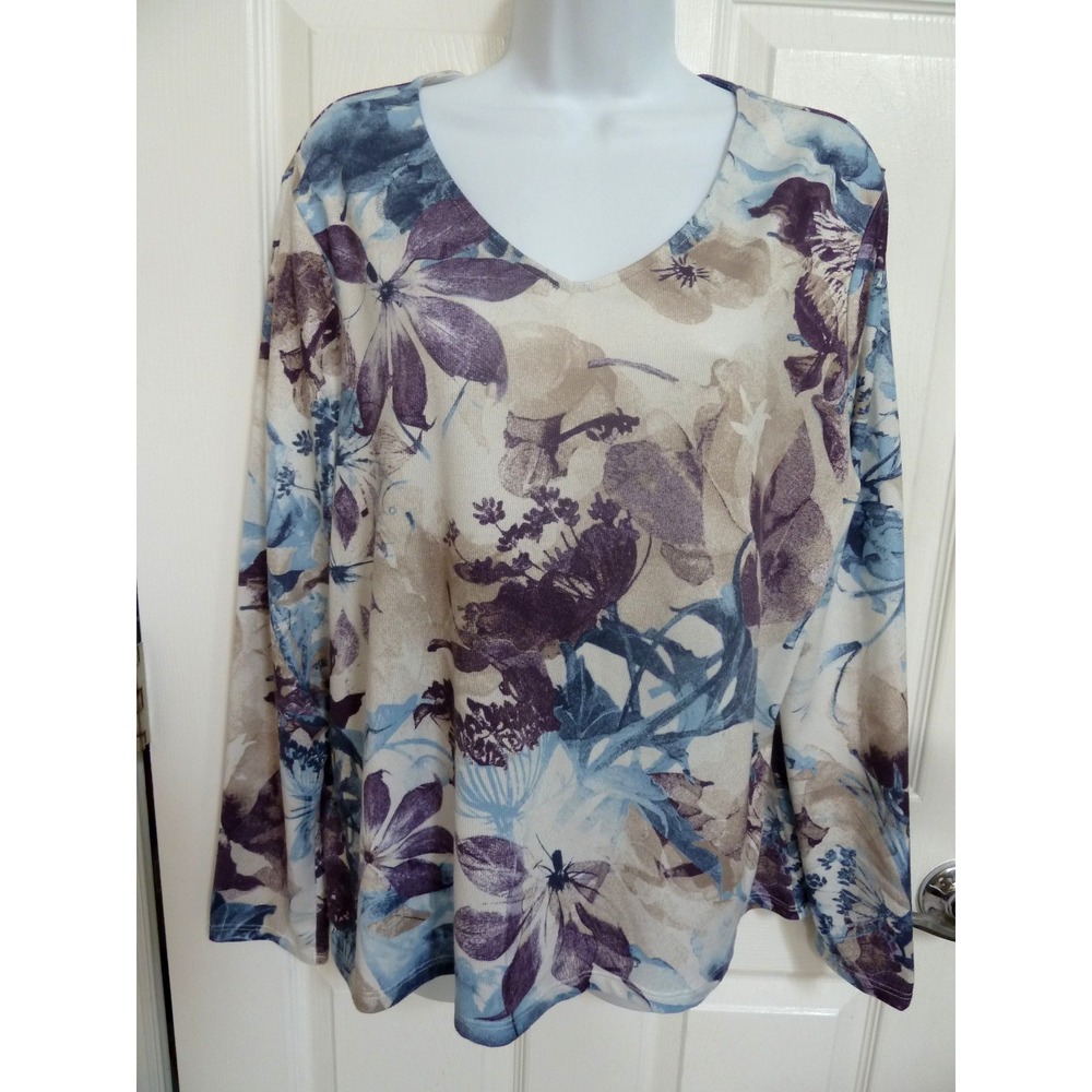 CHICO'S Sz 3=XL Lightweight V-Neck Sweater Pullover Floral Long Sleeve Comfy